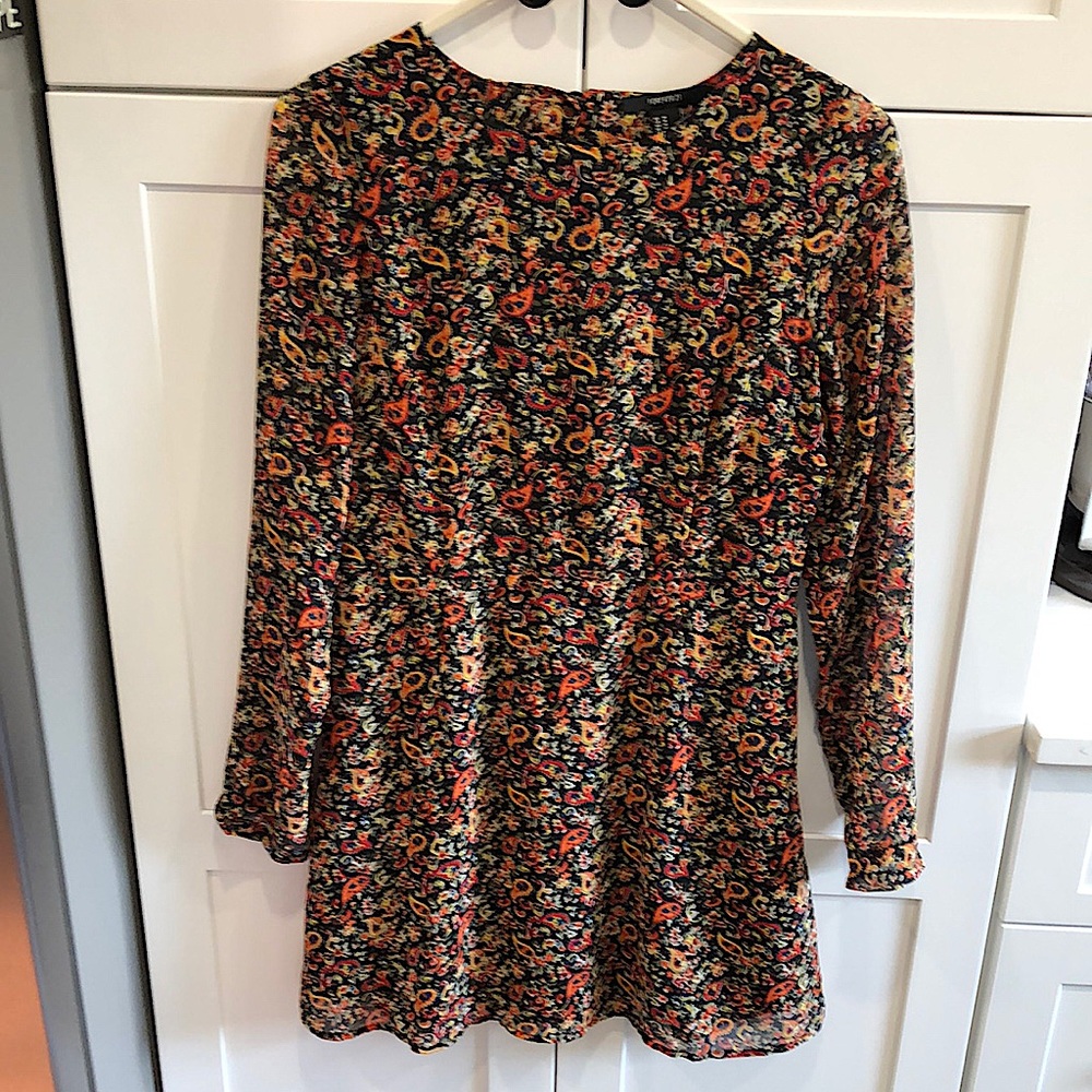 Forever21 Long Sleeve Paisley Open Back Mini Dress